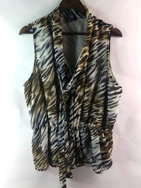 George 2X Black Brown Tiger Tie Top Plus